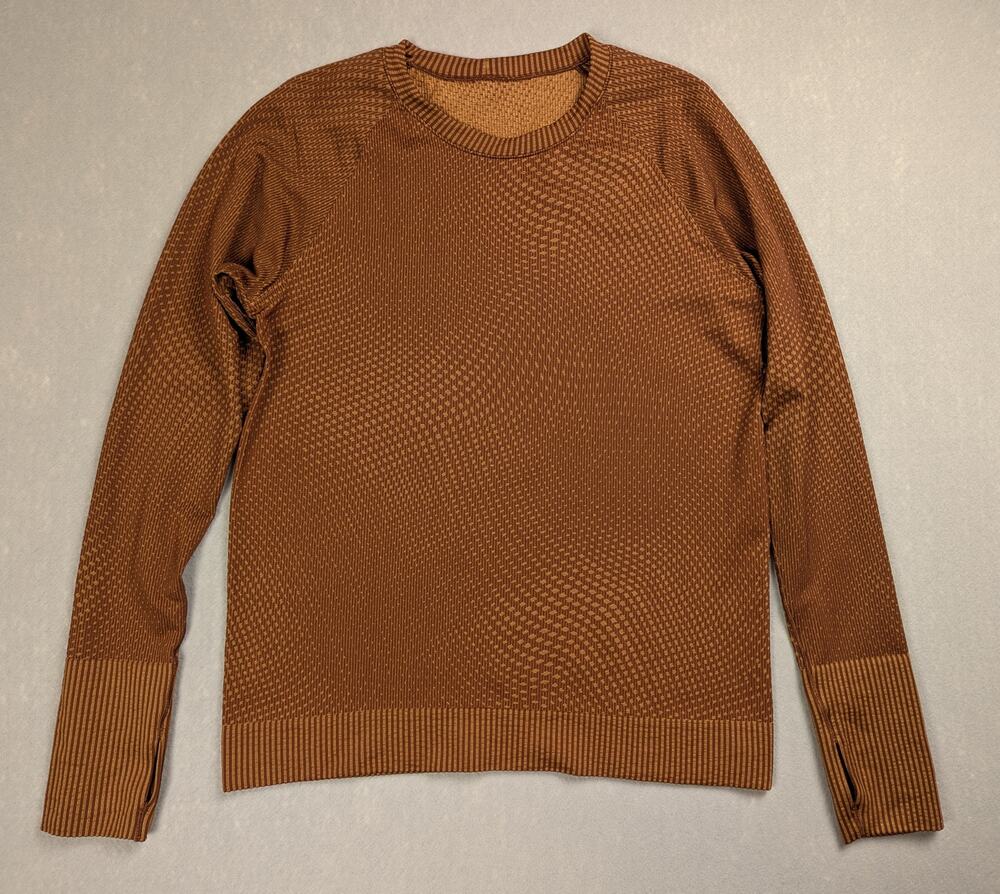 lululemon Rest Less Pullover Size 12 Grid Warp Date Brown Desert Sun Long Sleeve